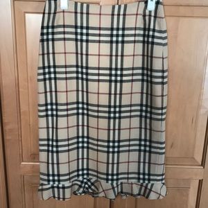 Burberry Haymarket Check Pencil Skirt with Ruffles